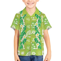Aloha Hawaii Tuberose Lei Family Matching Long Sleeve Bodycon Dress and Hawaiian Shirt Tropical Vibes Green Color - Polynesian Pride