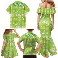 Aloha Hawaii Tuberose Lei Family Matching Mermaid Dress and Hawaiian Shirt Tropical Vibes Green Color - Polynesian Pride