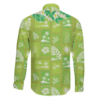 Aloha Hawaii Tuberose Lei Family Matching Off The Shoulder Long Sleeve Dress and Hawaiian Shirt Tropical Vibes Green Color - Polynesian Pride