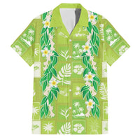 Aloha Hawaii Tuberose Lei Family Matching Off Shoulder Maxi Dress and Hawaiian Shirt Tropical Vibes Green Color - Polynesian Pride