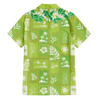Aloha Hawaii Tuberose Lei Family Matching Off Shoulder Maxi Dress and Hawaiian Shirt Tropical Vibes Green Color - Polynesian Pride