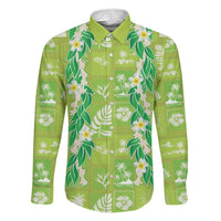 Aloha Hawaii Tuberose Lei Family Matching Off Shoulder Maxi Dress and Hawaiian Shirt Tropical Vibes Green Color - Polynesian Pride