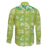 Aloha Hawaii Tuberose Lei Family Matching Off Shoulder Maxi Dress and Hawaiian Shirt Tropical Vibes Green Color - Polynesian Pride