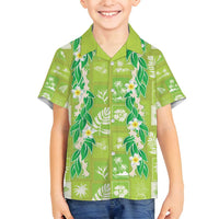 Aloha Hawaii Tuberose Lei Family Matching Off Shoulder Short Dress and Hawaiian Shirt Tropical Vibes Green Color - Polynesian Pride