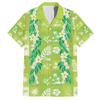 Aloha Hawaii Tuberose Lei Family Matching Puletasi and Hawaiian Shirt Tropical Vibes Green Color - Polynesian Pride