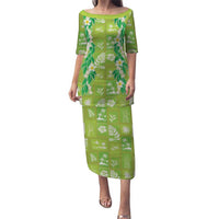 Aloha Hawaii Tuberose Lei Family Matching Puletasi and Hawaiian Shirt Tropical Vibes Green Color - Polynesian Pride