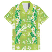Aloha Hawaii Tuberose Lei Family Matching Short Sleeve Bodycon Dress and Hawaiian Shirt Tropical Vibes Green Color - Polynesian Pride