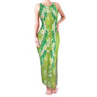 Aloha Hawaii Tuberose Lei Family Matching Tank Maxi Dress and Hawaiian Shirt Tropical Vibes Green Color - Polynesian Pride