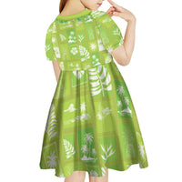 Aloha Hawaii Tuberose Lei Kid Short Sleeve Dress Tropical Vibes Green Color LT14 - Polynesian Pride