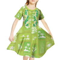 Aloha Hawaii Tuberose Lei Kid Short Sleeve Dress Tropical Vibes Green Color - Polynesian Pride