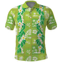Aloha Hawaii Tuberose Lei Polo Shirt Tropical Vibes Green Color LT14 Green - Polynesian Pride