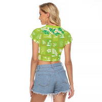 Aloha Hawaii Tuberose Lei Raglan Cropped T Shirt Tropical Vibes Green Color - Polynesian Pride