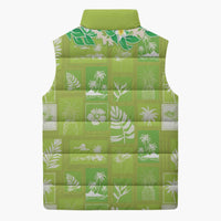 Aloha Hawaii Tuberose Lei Sleeveless Puffer Jacket Tropical Vibes Green Color - Polynesian Pride