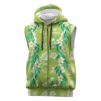 Aloha Hawaii Tuberose Lei Sleeveless Zip Hoodie Tropical Vibes Green Color LT14