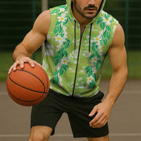 Aloha Hawaii Tuberose Lei Sleeveless Zip Hoodie Tropical Vibes Green Color LT14 - Polynesian Pride
