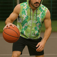 Aloha Hawaii Tuberose Lei Sleeveless Zip Hoodie Tropical Vibes Green Color LT14