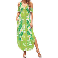 Aloha Hawaii Tuberose Lei Summer Maxi Dress Tropical Vibes Green Color LT14 Women Green - Polynesian Pride