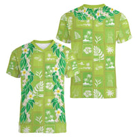 Aloha Hawaii Tuberose Lei Women V-Neck T-Shirt Tropical Vibes Green Color LT14 - Polynesian Pride
