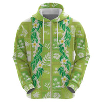 Aloha Hawaii Tuberose Lei Zip Hoodie Tropical Vibes Green Color - Polynesian Pride