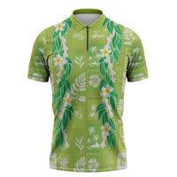 Aloha Hawaii Tuberose Lei Zipper Polo Shirt Tropical Vibes Green Color LT14 Green - Polynesian Pride