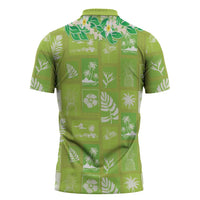 Aloha Hawaii Tuberose Lei Zipper Polo Shirt Tropical Vibes Green Color LT14 - Polynesian Pride