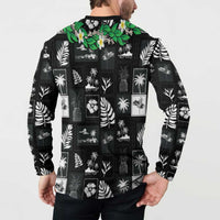 Aloha Hawaii Tuberose Lei Button Sweatshirt Tropical Vibes Black Color LT14 - Polynesian Pride