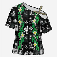 Aloha Hawaii Tuberose Lei Cross Shoulder Shirt Tropical Vibes Black Color - Polynesian Pride