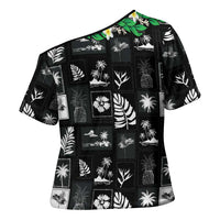 Aloha Hawaii Tuberose Lei Cross Shoulder Shirt Tropical Vibes Black Color LT14 - Polynesian Pride