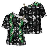Aloha Hawaii Tuberose Lei Cross Shoulder Shirt Tropical Vibes Black Color LT14 - Polynesian Pride