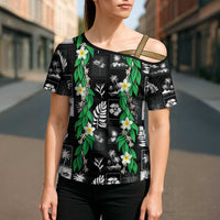 Aloha Hawaii Tuberose Lei Cross Shoulder Shirt Tropical Vibes Black Color LT14 - Polynesian Pride