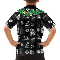 Aloha Hawaii Tuberose Lei Family Matching Mermaid Dress and Hawaiian Shirt Tropical Vibes Black Color - Polynesian Pride