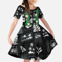 Aloha Hawaii Tuberose Lei Family Matching Mermaid Dress and Hawaiian Shirt Tropical Vibes Black Color - Polynesian Pride