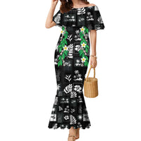 Aloha Hawaii Tuberose Lei Family Matching Mermaid Dress and Hawaiian Shirt Tropical Vibes Black Color - Polynesian Pride