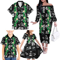 Aloha Hawaii Tuberose Lei Family Matching Off The Shoulder Long Sleeve Dress and Hawaiian Shirt Tropical Vibes Black Color - Polynesian Pride