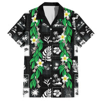 Aloha Hawaii Tuberose Lei Family Matching Off The Shoulder Long Sleeve Dress and Hawaiian Shirt Tropical Vibes Black Color - Polynesian Pride