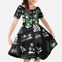 Aloha Hawaii Tuberose Lei Family Matching Off Shoulder Maxi Dress and Hawaiian Shirt Tropical Vibes Black Color - Polynesian Pride