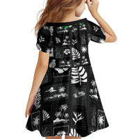 Aloha Hawaii Tuberose Lei Family Matching Off Shoulder Short Dress and Hawaiian Shirt Tropical Vibes Black Color - Polynesian Pride