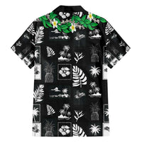 Aloha Hawaii Tuberose Lei Family Matching Off Shoulder Short Dress and Hawaiian Shirt Tropical Vibes Black Color - Polynesian Pride