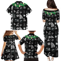 Aloha Hawaii Tuberose Lei Family Matching Puletasi and Hawaiian Shirt Tropical Vibes Black Color - Polynesian Pride
