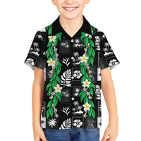 Aloha Hawaii Tuberose Lei Family Matching Puletasi and Hawaiian Shirt Tropical Vibes Black Color - Polynesian Pride
