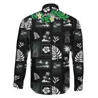 Aloha Hawaii Tuberose Lei Family Matching Short Sleeve Bodycon Dress and Hawaiian Shirt Tropical Vibes Black Color - Polynesian Pride
