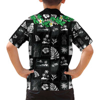 Aloha Hawaii Tuberose Lei Family Matching Summer Maxi Dress and Hawaiian Shirt Tropical Vibes Black Color - Polynesian Pride