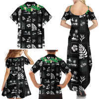 Aloha Hawaii Tuberose Lei Family Matching Summer Maxi Dress and Hawaiian Shirt Tropical Vibes Black Color - Polynesian Pride