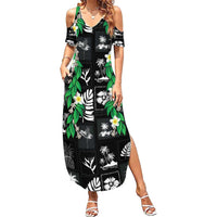 Aloha Hawaii Tuberose Lei Family Matching Summer Maxi Dress and Hawaiian Shirt Tropical Vibes Black Color - Polynesian Pride