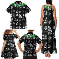 Aloha Hawaii Tuberose Lei Family Matching Tank Maxi Dress and Hawaiian Shirt Tropical Vibes Black Color - Polynesian Pride