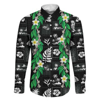 Aloha Hawaii Tuberose Lei Family Matching Tank Maxi Dress and Hawaiian Shirt Tropical Vibes Black Color - Polynesian Pride
