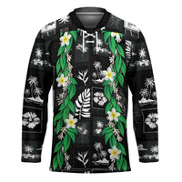 Aloha Hawaii Tuberose Lei Hockey Jersey Tropical Vibes Black Color LT14 Unisex Black - Polynesian Pride