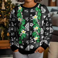 Aloha Hawaii Tuberose Lei Kid Ugly Christmas Sweater Tropical Vibes Black Color - Polynesian Pride