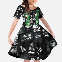 Aloha Hawaii Tuberose Lei Kid Short Sleeve Dress Tropical Vibes Black Color LT14 KID Black - Polynesian Pride