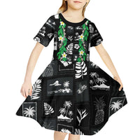 Aloha Hawaii Tuberose Lei Kid Short Sleeve Dress Tropical Vibes Black Color LT14 - Polynesian Pride